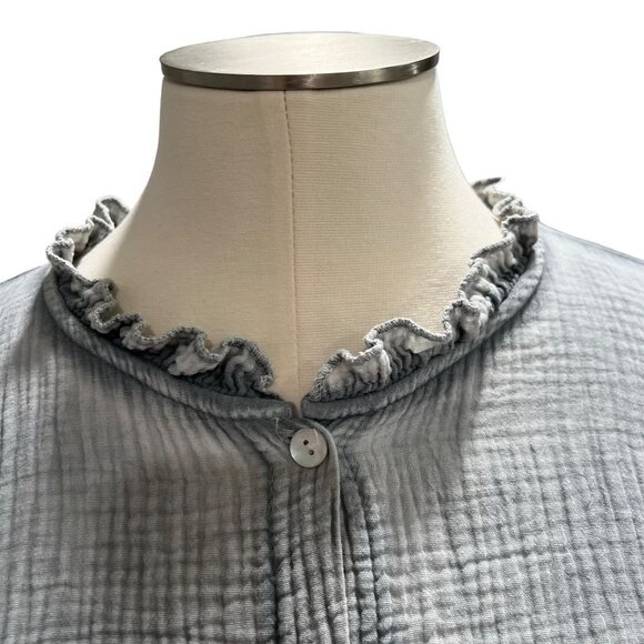 Cobblestone Living Women's Gray Button-Down Ruffle Trim Shirt Size M Long Sleeve - Picture 7 of 10